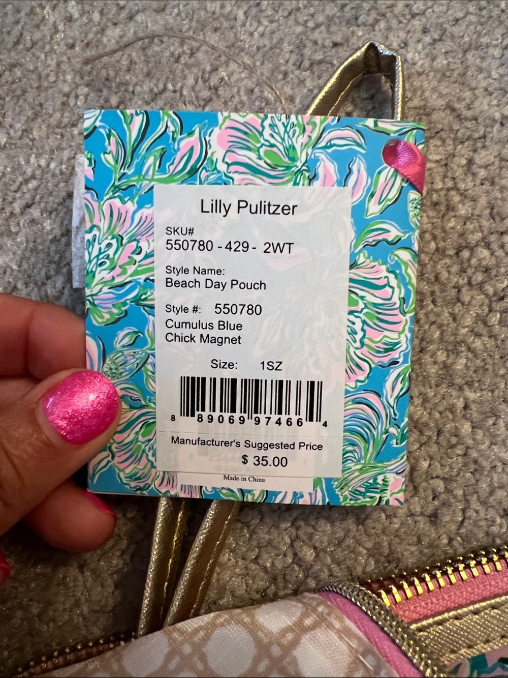 Lilly Pulitzer Pink, Turquoise & Green Floral PVC Zip Pouch - Picture 4 of 5